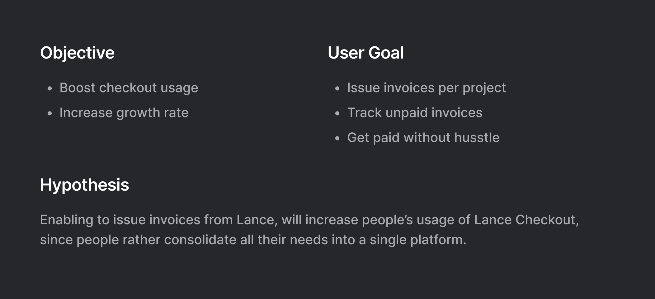 Lance invoice feature goals